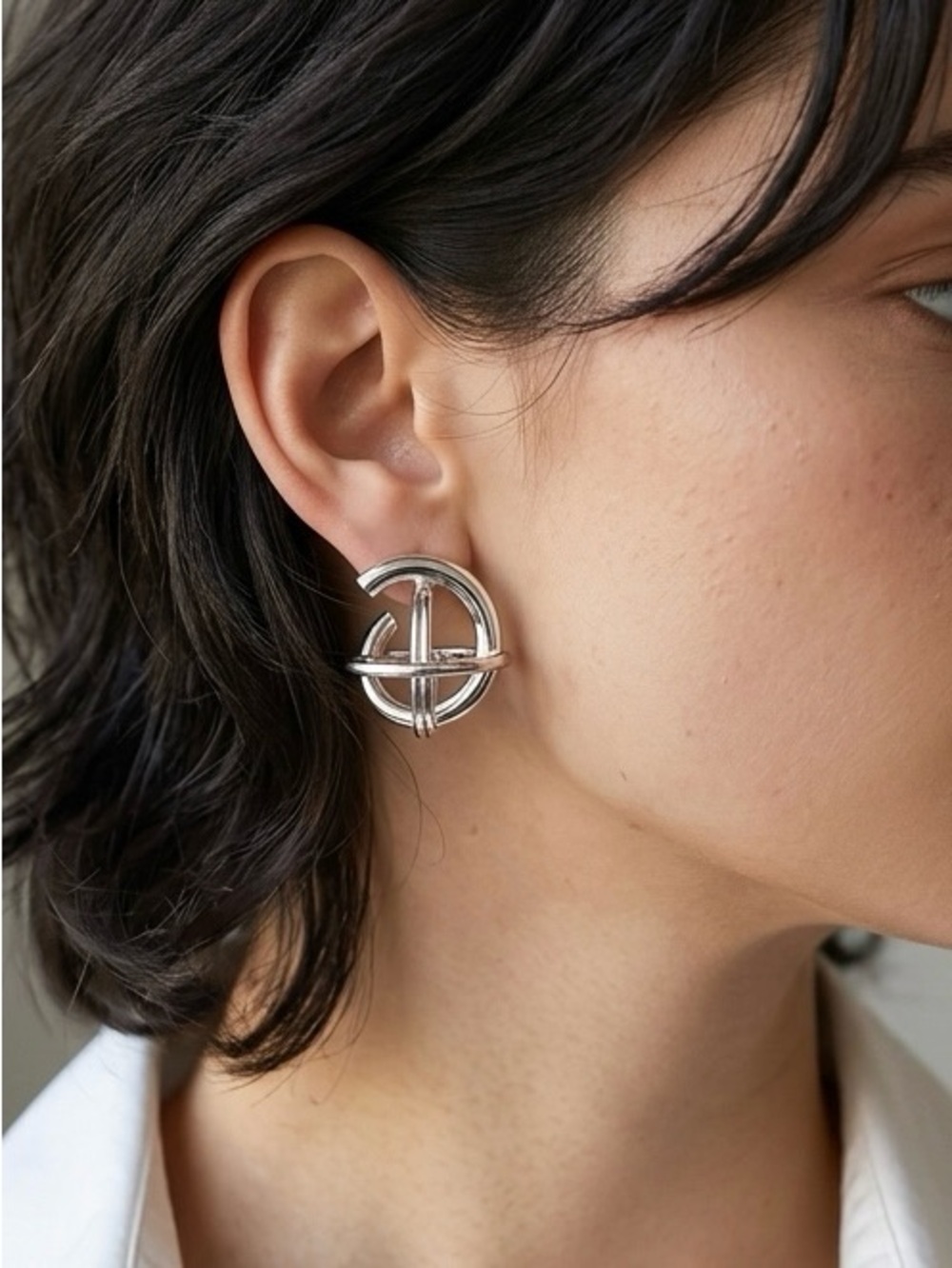 Platinum Plated Geometric 3D Statement Earrings Chunky Interlocking Cage Hoops⁠